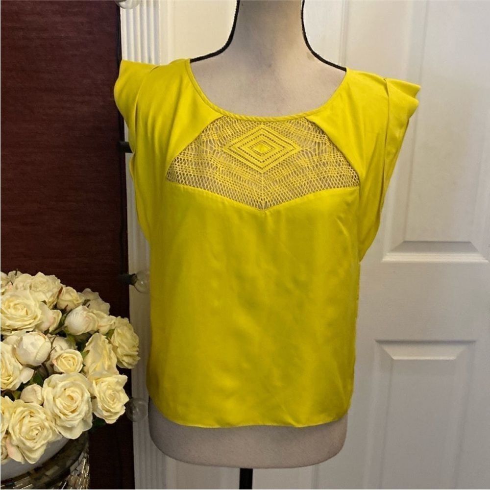 Tibi Yellow Blouse with Geometric Lace, S